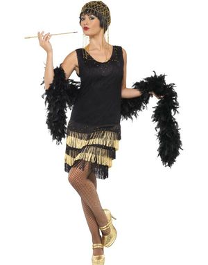 Sort og Guldfarvet Flapper Kostume