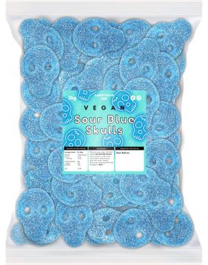 2 kg Candycrave Vegan Fizzy Blue Skulls - Stor Pose med Sure Blå Vingummiskaller