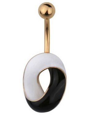 Belly Piercing with a Twist of Black & White - Gold