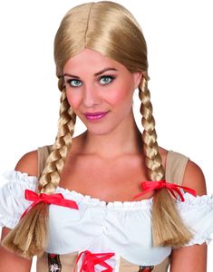 Blond Oktoberfestparyk med Rottehaler og Røde Sløjfer
