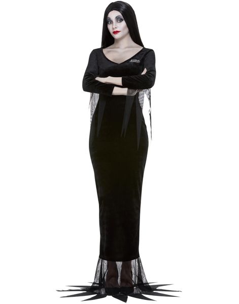 Licenseret Addams Family Morticia Kostume med Paryk