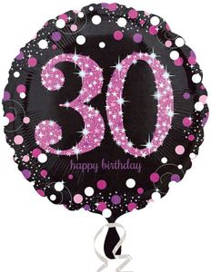 30 Års Års Feiring - Svart og Rosa Holografisk Folieballong 45 cm