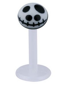 Labret with Jack Skellington Head - Hvid/Sort - Strl 1,2x8x4mm