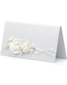 Hvidt Pengekort Pyntet med Blomster og Bånd