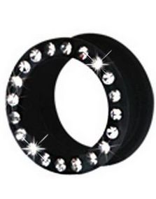 Silikone Piercing Tunnel i Sort med Klare Sten
