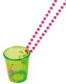 Grønt Shotglas med Flamingo og Pink Perlekæde