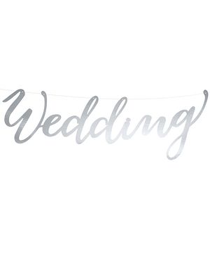 Wedding - Sølvfarvet Bogstavbanner med Tråd 44 cm