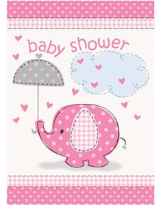 8 stk Invitationer  - Babyshower Pink Elephant