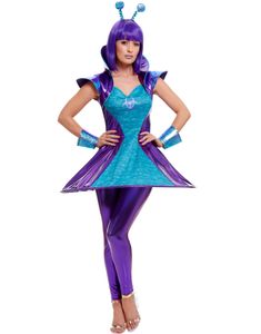 Lilla og Turkis Alien Kostume til Dame 4 Dele
