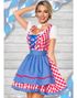 Traditionelt Rødt og Hvidt Ternet Dirndl Oktoberfestkostume med Blå Dele