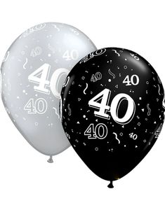 40 År - 25 stk  Ballonger i Svart og Sølv 28 cm