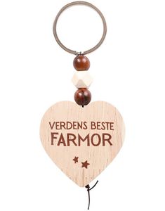 Nøkkelring med Trehjerte og Perler - Verdens Beste Farmor