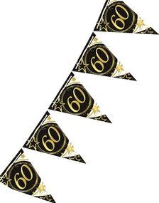 3 Meter Langt Svart og Hvitt Flaggbanner med Gullskrift - 60 ÅR 