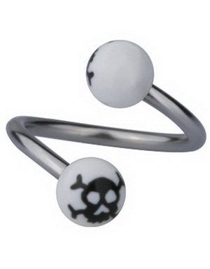 Øjenbrynspiercing med Dødningehoveder - Hvid/Sort - 1.2 x 10 mm