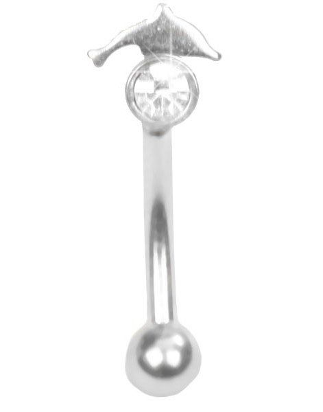 Øjenbrynspiercing med Klar Sten og Delfin - 1.2 x 8 mm