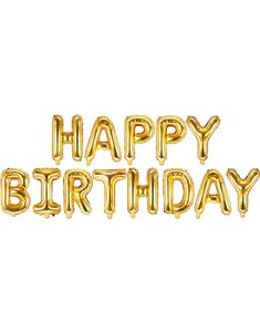 Happy Birthday - Guldfarvet Folieballoner 340x35 cm