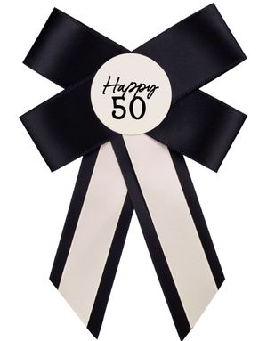 Happy 50 År - Krem Hvit og Svart Rosette 11x17 cm