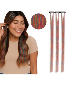 3 stk Tinsel Hair Extensions 50 cm - Flerfarget