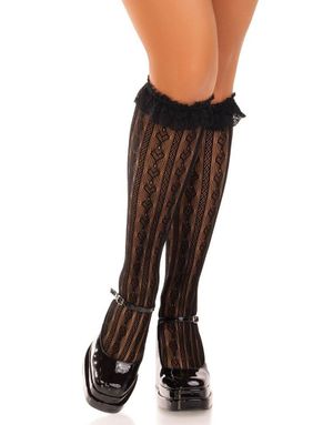 Knestrømper med Hjerter og Blondekant – Svart