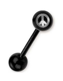 Sort Tungepiercing med Peace Tegn