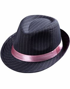 Grå Fedora med Rosa Bånd og Striber