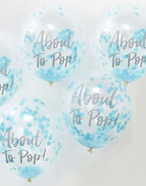 5 stk 30 cm - About to Pop Ballonger med Blå Konfetti - Oh Baby