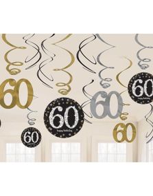 12 stk 60-års Fødselsdag Multifarvede Hængende Swirls