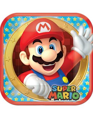 8 stk. Firkantede Paptallerkener 23x23 cm - Super Mario Party
