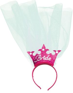 Pink Hårbøjle med Bride-Krone og Slør