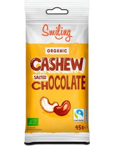 Smilende Cashewnødder Med Salt Chokoladeovertræk 45 Gram