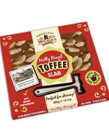 Walkers Nutty Brazil Toffee Slab - Gavepakke med Karamel, Nødder og Metalhammer 400 gram