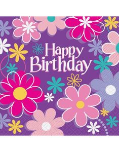 20 Stk "Happy Birthday" Servietter med Blomstermotiv 33x33 - Birthday Blossoms