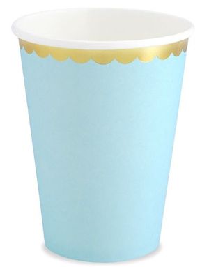 6 stk. Lys Blå farget Pappkrus med Gullkant 220 ml