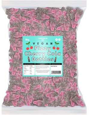 2 kg Candycrave Fizzy Cherry Cola Bottles - Stor Pose med Veganske Sure Kirsebær Colaflasker