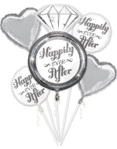 Happily Ever After - Sølvfarvet Ballonbuket  med 5 Folieballoner