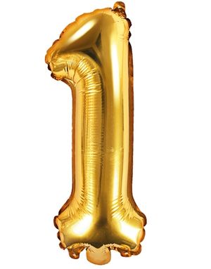 Tallet 1 - Guldfarvet 35 cm Lille Folieballon