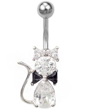 Kitten With Bowtie Navlepiercing - Hvid