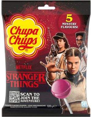 Chupa Chups Stranger Things Lollipop 5 Mystery Flavours - Kjærligheter med 5 Forskjellige Smaker 120 gram