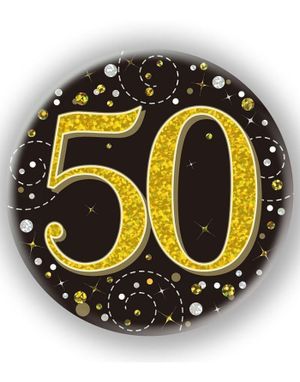 50-års Fejring Sort og Guld Farvet Holografisk Stor Button/Badge