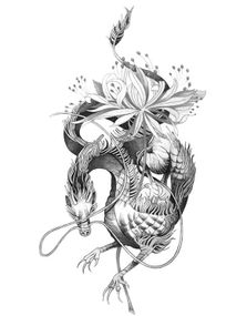 Flower Dragon (Fake Tattoo)