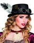Sort Steampunk Høj Hat med Dekor og Sølvfarvet Goggles