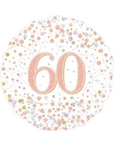 60-års Feiring - Hvit og Rosegull Holografisk Folieballong 45 cm