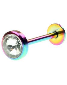 Flerfarvet Tungepiercing med Klar Sten