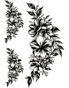 Black & White Flowers - 3 stk Tatoveringer (Fake Tattoo)