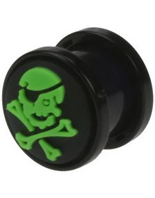 Sort Piercing Plug med Dødningehoved Gummi Tryk - 4 mm