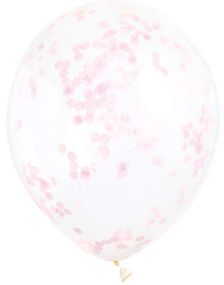 6 stk 30 cm Gennemsigtige Balloner med Lys Pink Konfetti
