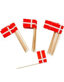 50 Stk Tannpirkere/Cocktailpinner med Danske Flagg 6,5 cm