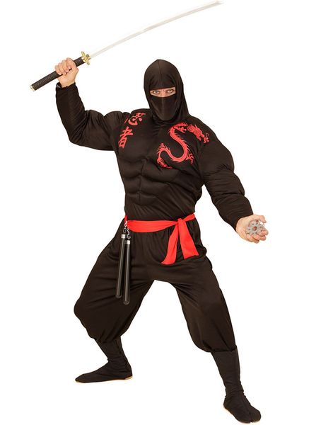 Sort Ninjakostume med Muskeldragt
