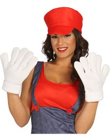 Hvide Mickey Mouse/Mario Inspireret Handsker