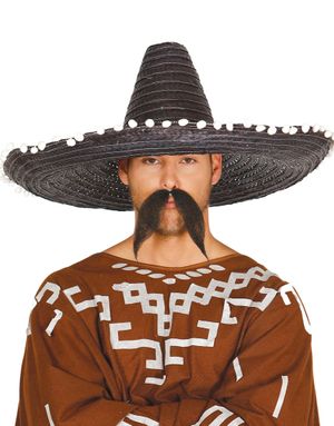 Stor Sort Sombrero med Hvide Kvaster 65 cm